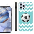 thumbnail image 1 of Slim Fit Protective Phone Case for Apple iPhone 12 / iPhone 12 Pro, with Tempered Glass Screen Protector, by OneToughShield ® - Chevron/Teal/Soccer, 1 of 3