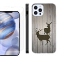 thumbnail image 1 of Slim Fit Protective Phone Case for Apple iPhone 12 / iPhone 12 Pro, with Tempered Glass Screen Protector, by OneToughShield ® - Wood/Deer, 1 of 3
