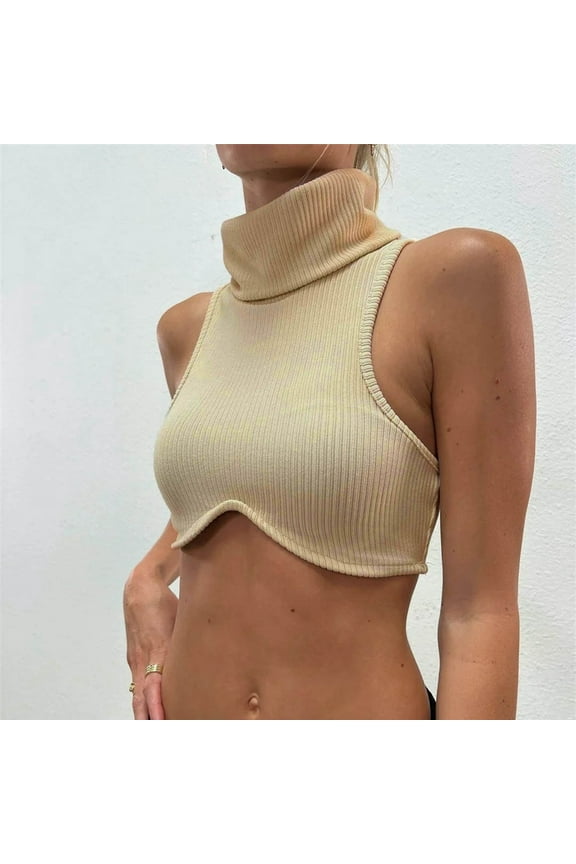 Slim Fit Ribbed Knit Shoulderless Top For Women High Neck And Sultry Bralette Beach Saying Tops for Women Mesh Shirt Women 3xl Top Cropped Top Compression Muscle Shirt Women Fitted Sleep Shorts Women