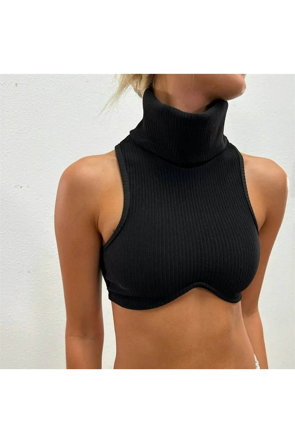 Slim Fit Ribbed Knit Shoulderless Top For Women High Neck And Sultry Bralette Fitted Too Womens Tops Bike Tops for Women Running Tops for Women Cropped Exercise Top Top plus Size 2xl Cardigan Fitted