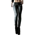 thumbnail image 1 of Slim Fit Rivet Patchwork Leather Pants Women Punk Style Drawstring Leggings, 1 of 5