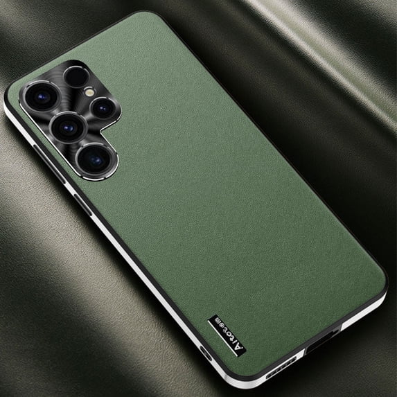 Slim Fit for Samsung Galaxy S24 Case for Women Men, PU Leather Camera Lens Protection Luxury Plating Frame Support Wireless Charging Full Protective Phone Case for S24, Green