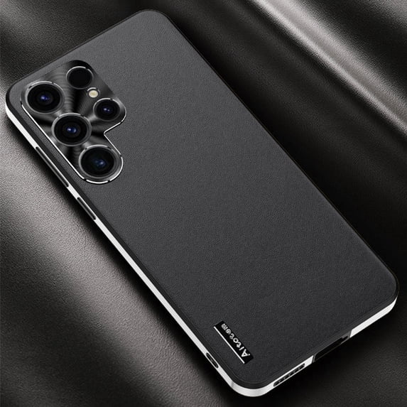 Slim Fit for Samsung Galaxy S24 Plus Case for Women Men, PU Leather Camera Lens Protection Luxury Plating Frame Support Wireless Charging Full Protective Phone Case for S24 Plus, Black