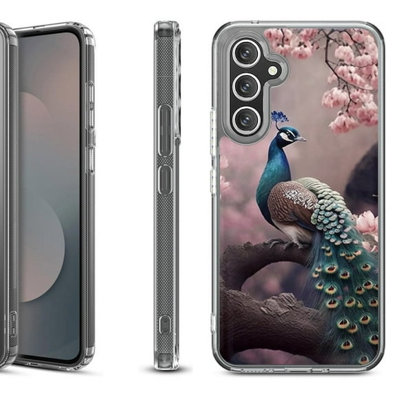 Shockproof Protective Phone Case Cover for Samsung Galaxy S25 FE, by OneToughShield - Peacock Flower