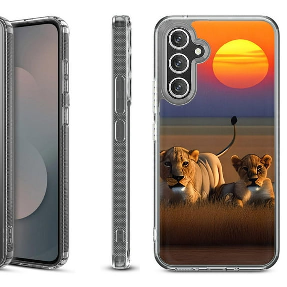 Shockproof Protective Phone Case Cover for Samsung Galaxy S25 FE, by OneToughShield - Lion Sunset