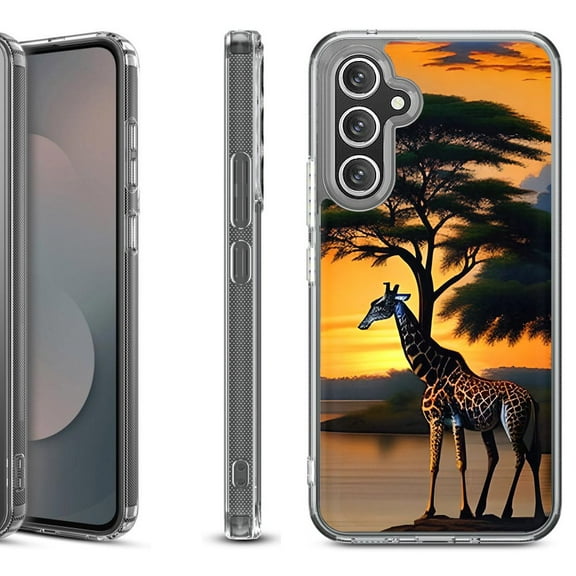 Shockproof Protective Phone Case Cover for Samsung Galaxy S25 FE, by OneToughShield - Giraffe Sunset