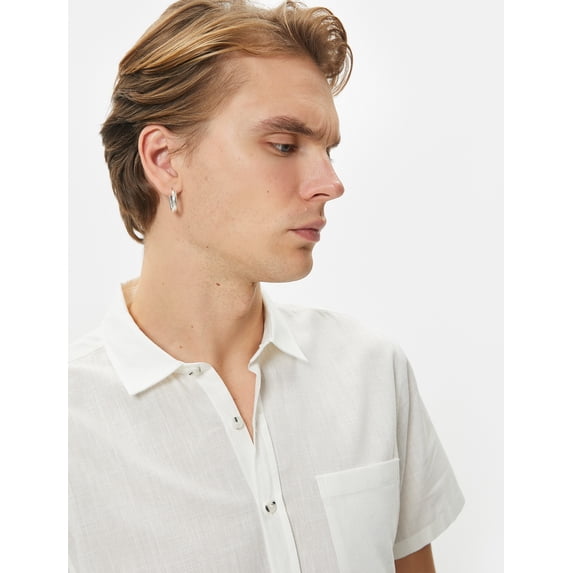 Slim Fit Short Sleeve Classic Neck Buttoned Pocket Detail Shirt