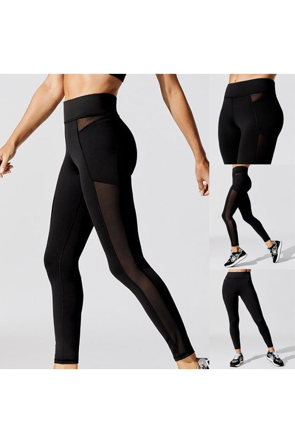 Slim Fit Side Mesh Running Pants Elastic Yoga Trousers with Sheer Panel Design