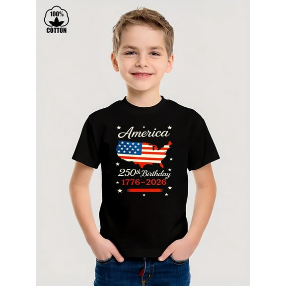 MAWOTEA [Slim Fit Size Up Suggested] 250th America US 250 Years Birthday July 4th T-Shirt for Kids