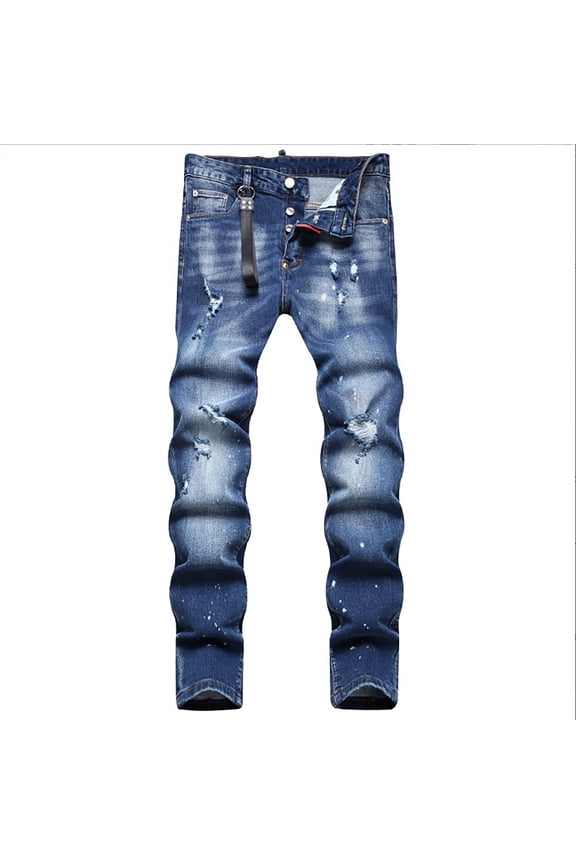 Slim Fit Stretch Denim Jeans With Distressed And Faded Wash For A Modern Casual Style