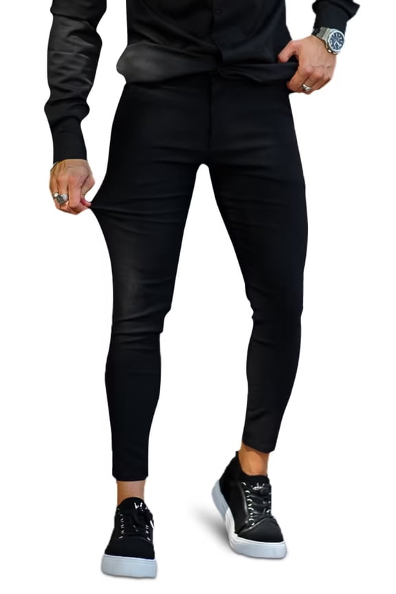 Slim Fit Stretch Men's Skinny Dress Pants | Black Tight-Fit 9-Point Formal Casual Pants for Men