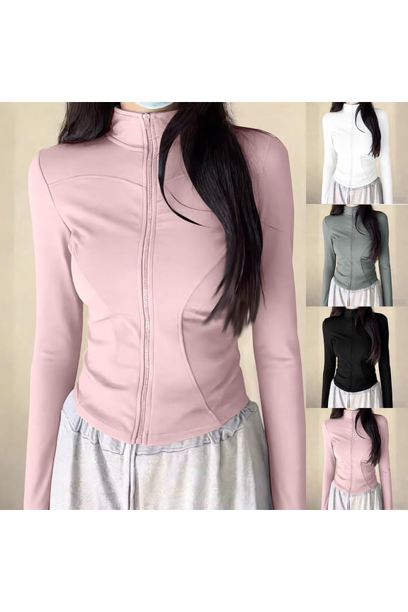 Slim Fit Sun Jackets for Women UPF 50+ UV Protection Full Zip Shirts Yoga Athletic Long Sleeve Track Jacket Pink, Size L