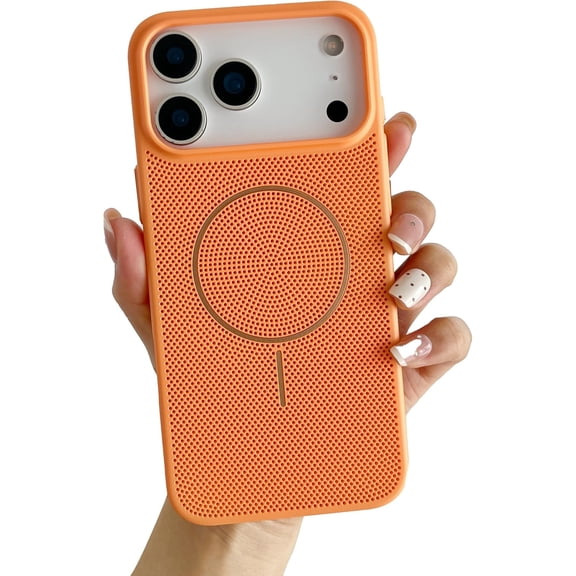 Slim Fit Super Thin Heat Dissipation Breathable Hollow Mesh Magnetic Case for iPhone, Compatible with MagSafe Wireless Charging (Orange,iPhone 17 Pro)