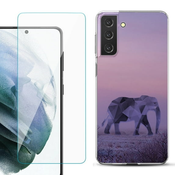 Slim-Fit TPU Fashion Phone Case for Samsung Galaxy S21 FE 5G Fan Edition, with Tempered Glass Screen Protector, by OneToughShield ® - Twilight Elephant