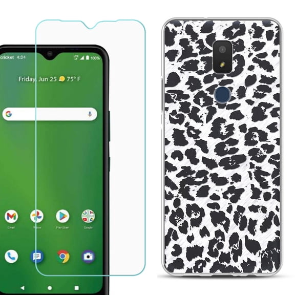 Slim-Fit TPU Fashion Phone Case for Cricket Icon 3, with Tempered Glass Screen Protector, by OneToughShield ® - Cheetah B/W