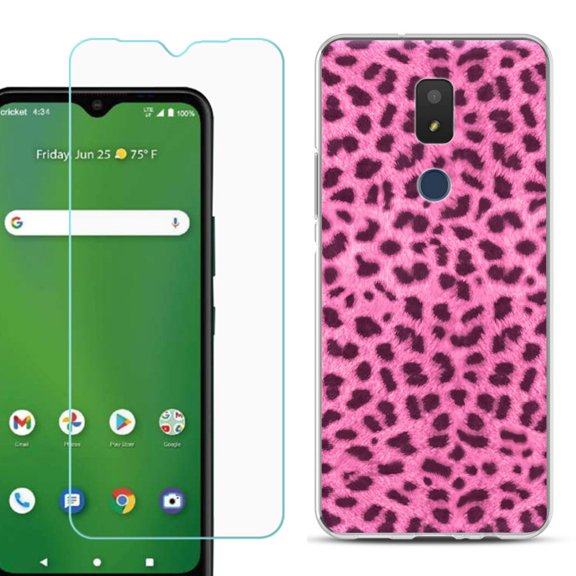 Slim-Fit TPU Fashion Phone Case for Cricket Icon 3, with Tempered Glass Screen Protector, by OneToughShield ® - Cheetah Pink