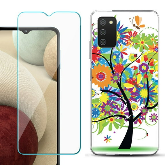Slim-Fit TPU Fashion Phone Case for Samsung Galaxy A03s, with Tempered Glass Screen Protector, by OneToughShield ® - Colorful Tree