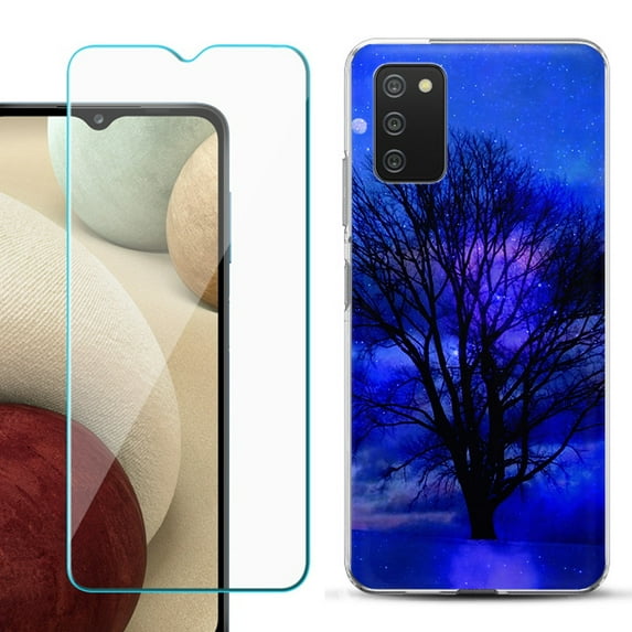Slim-Fit TPU Fashion Phone Case for Samsung Galaxy A03s, with Tempered Glass Screen Protector, by OneToughShield ® - Night Tree