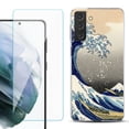 thumbnail image 1 of Slim-Fit TPU Fashion Phone Case for Samsung Galaxy S21 FE 5G Fan Edition, with Tempered Glass Screen Protector, by OneToughShield ® - Great Wave, 1 of 4