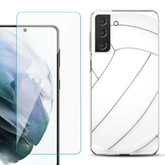 Slim-Fit TPU Fashion Phone Case for Samsung Galaxy S21 FE 5G Fan Edition, with Tempered Glass Screen Protector, by OneToughShield ® - Volleyball