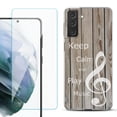 thumbnail image 1 of Slim-Fit TPU Fashion Phone Case for Samsung Galaxy S21 FE 5G Fan Edition, with Tempered Glass Screen Protector, by OneToughShield ® - Wood/Music, 1 of 4