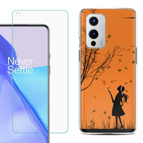 Slim-Fit TPU Phone Case Compatible with OnePlus 9 5G, with Tempered Glass Screen Protector, by OneToughShield ® - Autumn Leaf