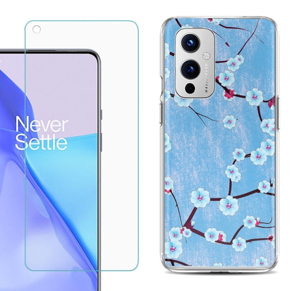 Slim-Fit TPU Phone Case Compatible with OnePlus 9 5G, with Tempered Glass Screen Protector, by OneToughShield ® - Blossom Sky