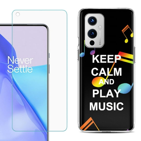 Slim-Fit TPU Phone Case Compatible with OnePlus 9 5G, with Tempered Glass Screen Protector, by OneToughShield ® - Keep Calm Music