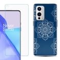 thumbnail image 1 of Slim-Fit TPU Phone Case Compatible with OnePlus 9 5G, with Tempered Glass Screen Protector, by OneToughShield ® - Mandala / Blue, 1 of 4