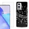 thumbnail image 1 of Slim-Fit TPU Phone Case Compatible with OnePlus 9 5G, with Tempered Glass Screen Protector, by OneToughShield ® - Music Notes / Black, 1 of 4