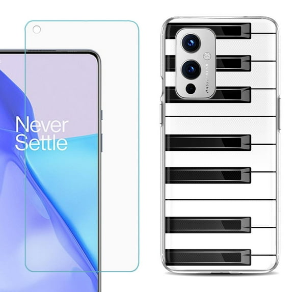 Slim-Fit TPU Phone Case Compatible with OnePlus 9 5G, with Tempered Glass Screen Protector, by OneToughShield ® - Piano Design