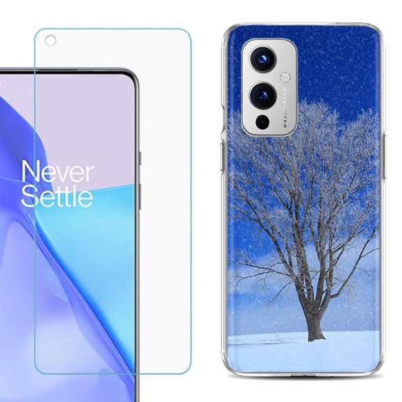 Slim-Fit TPU Phone Case Compatible with OnePlus 9 5G, with Tempered Glass Screen Protector, by OneToughShield ® - Snowing Tree