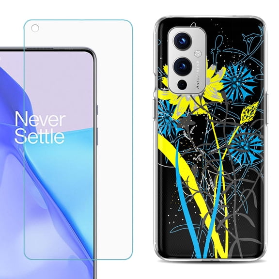 Slim-Fit TPU Phone Case Compatible with OnePlus 9 5G, with Tempered Glass Screen Protector, by OneToughShield ® - Wild Flowers
