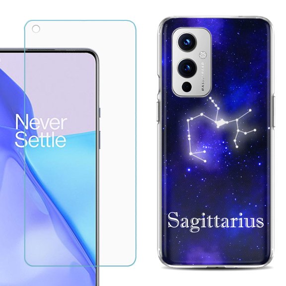 Slim-Fit TPU Phone Case Compatible with OnePlus 9 5G, with Tempered Glass Screen Protector, by OneToughShield ® - Zodiac / Sagittarius