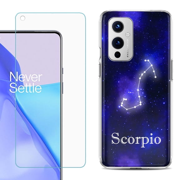 Slim-Fit TPU Phone Case Compatible with OnePlus 9 5G, with Tempered Glass Screen Protector, by OneToughShield ® - Zodiac / Scorpio