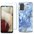 thumbnail image 1 of Slim-Fit TPU Phone Case compatible with Samsung Galaxy A32 5G, with Tempered Glass Screen Protector, by OneToughShield ® - Marble / Gem Blue, 1 of 2