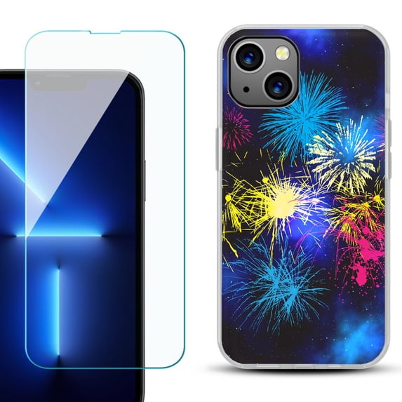 Slim-Fit TPU Phone Case for iPhone 14 Plus, with Tempered Glass Screen Protector, by OneToughShield ® - Fireworks