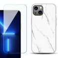 thumbnail image 1 of Slim-Fit TPU Phone Case for iPhone 14 Plus, with Tempered Glass Screen Protector, by OneToughShield ® - Marble / White, 1 of 4