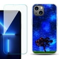 thumbnail image 1 of Slim-Fit TPU Phone Case for iPhone 14 Plus, with Tempered Glass Screen Protector, by OneToughShield ® - Star Trails Tree, 1 of 4
