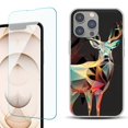 thumbnail image 1 of Slim-Fit TPU Phone Case for iPhone 14 Pro, with Tempered Glass Screen Protector, by OneToughShield ® - Geometric Deer, 1 of 4