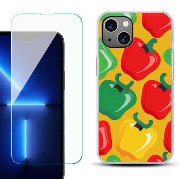 Slim-Fit TPU Phone Case for iPhone 14, with Tempered Glass Screen Protector, by OneToughShield ® - Bell Pepper