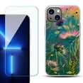 thumbnail image 1 of Slim-Fit TPU Phone Case for iPhone 14, with Tempered Glass Screen Protector, by OneToughShield ® - Flower Wind, 1 of 4