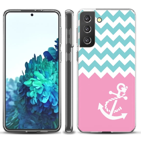 Slim-Fit TPU Protective Phone Case compatible with Samsung Galaxy S21+ 5G / S21 PLUS 5G, by OneToughShield - Chevron/Teal/Anchor