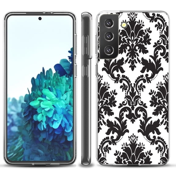 Slim-Fit TPU Protective Phone Case compatible with Samsung Galaxy S21+ 5G / S21 PLUS 5G, by OneToughShield ® - Victorian White/Black