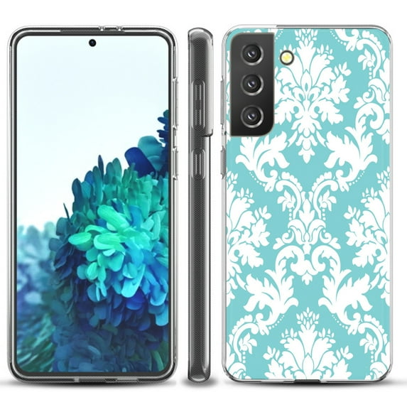 Slim-Fit TPU Protective Phone Case compatible with Samsung Galaxy S21+ 5G / S21 PLUS 5G, by OneToughShield ® - Victorian White/Teal