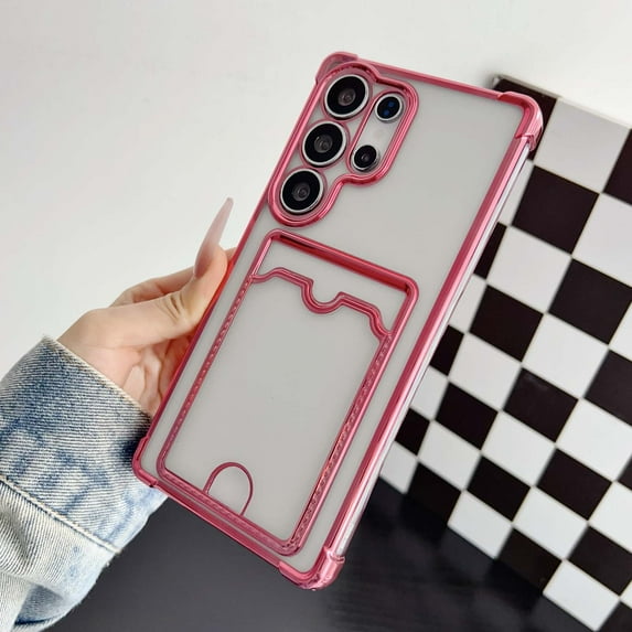 Slim Fit TPU Wallet Case Compatible with Samsung Galaxy A16 5G/4G, Luxury Clear Protective Drop Resistant with Plating Bumper Frame, Cute Credit Card Holder Pocket Case, for Galaxy A16 5G/4G, Pink