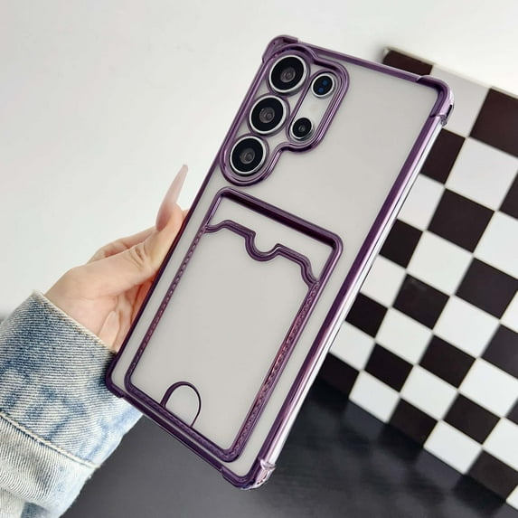 Slim Fit TPU Wallet Case Compatible with Samsung Galaxy A16 5G/4G, Luxury Clear Protective Drop Resistant with Plating Bumper Frame, Cute Credit Card Holder Pocket Case, for Galaxy A16 5G/4G, Purple