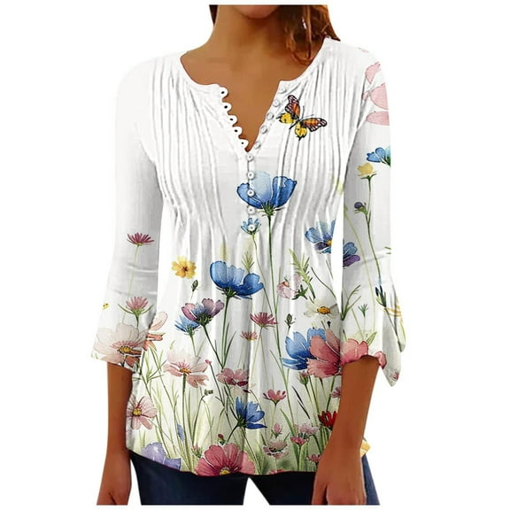 Slim Fit Tees for Women Floral Print Blouses for Women Plus Size Shirts for Women 4X-5X