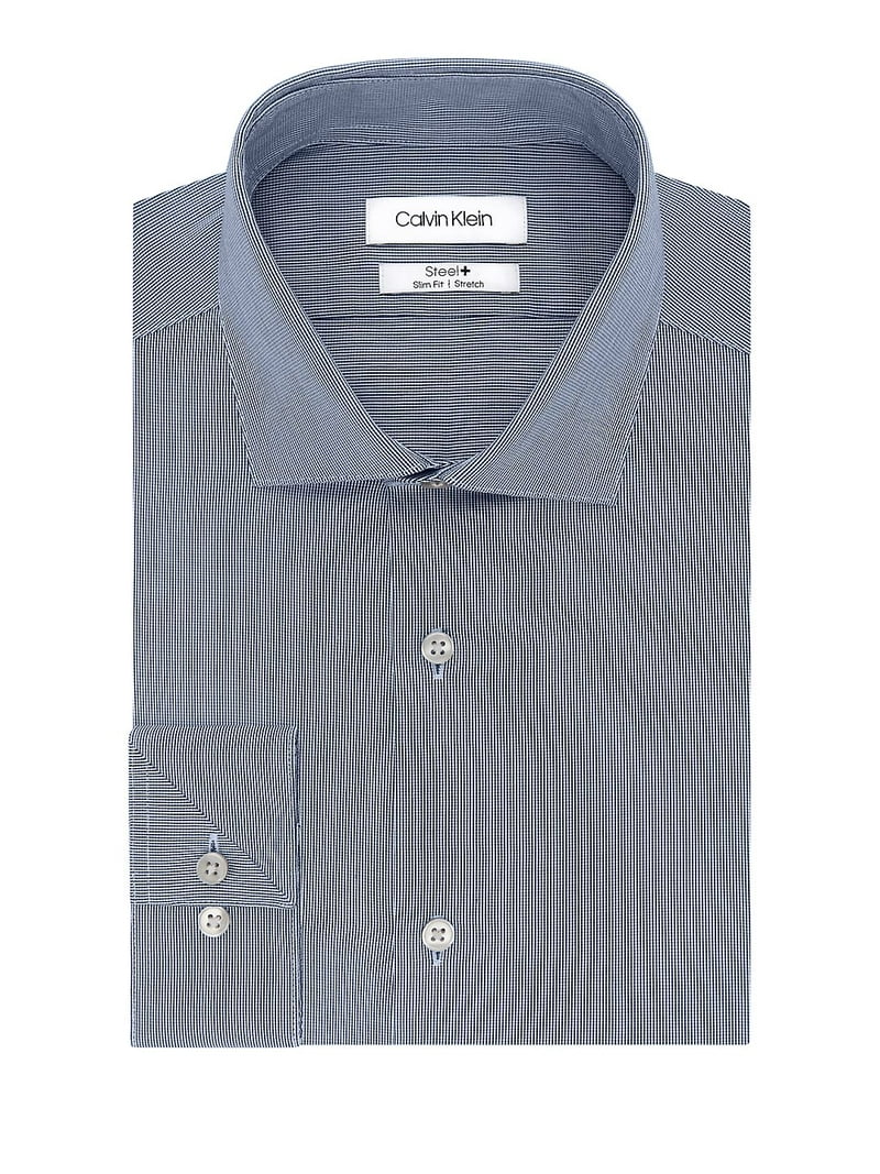 Calvin Klein Men Slim fit Dress Shirt Medium 15.5 in 34-35 Blue Striped