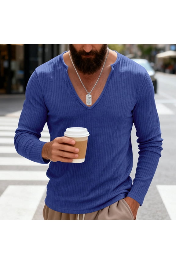 Slim Fit Thermal V Neck Long Sleeve Muscle Shirt Casual Ribbed Pullover Tee Lightweight Sweater Undershirts